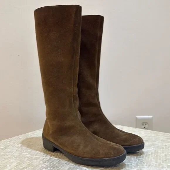 Clark’s tall suede boots Sherpa lined zipper Brown size 5.5 - Picture 1 of 11